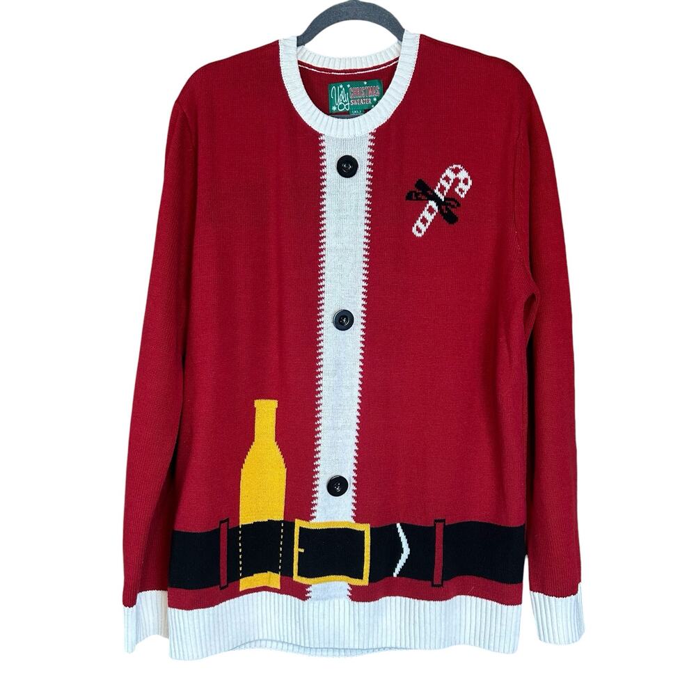 Ugly Christmas Sweater Men Size XL Red Santa Holiday Costume Candy Cane Pullover